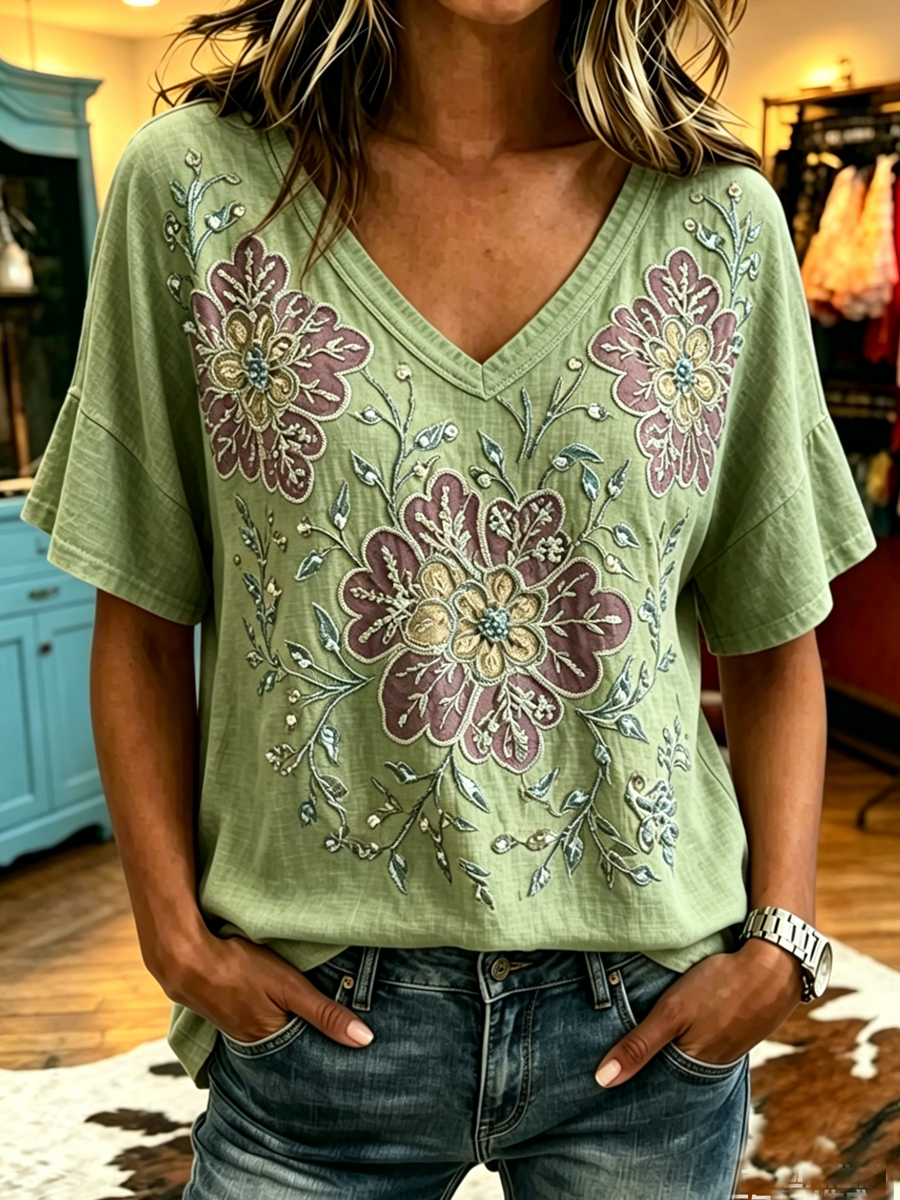 Top de arte floral retro para mujer