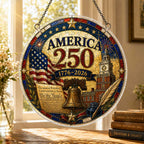 America 250 Acrylic Puzzle Ornament – 1776–2026 Patriotic Hanging Decoration with Eagle, Liberty Bell & Floral Independence Design