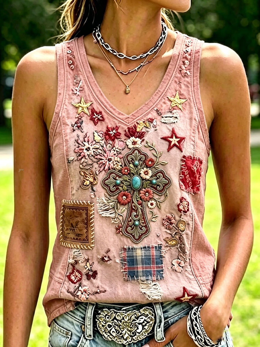 Camiseta sin mangas de estilo western y de fe para mujer