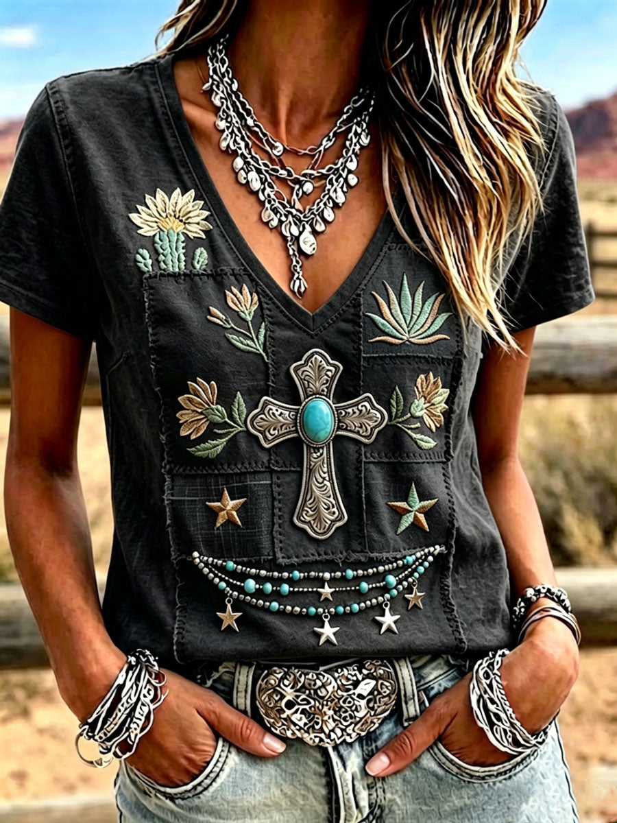 Camiseta informal de estilo western retro y de fe para mujer