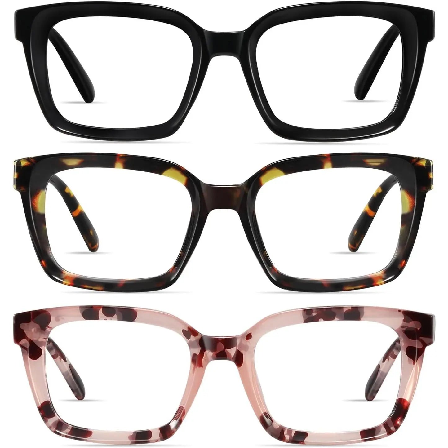 3-Pack Oversized Square Reading Glasses for Women – Fashion Thick Frame Readers Set