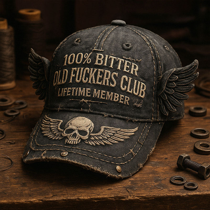 Sombrero vintage estampado de miembro vitalicio del club 100% Bitter Old Fuckers