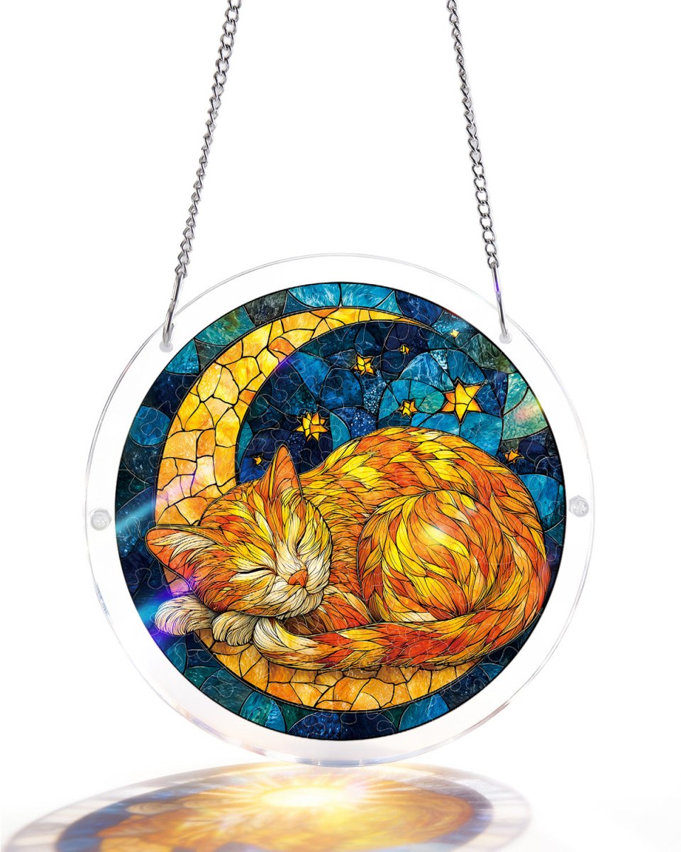 Attrape-soleil en acrylique - Chat lunaire étoilé