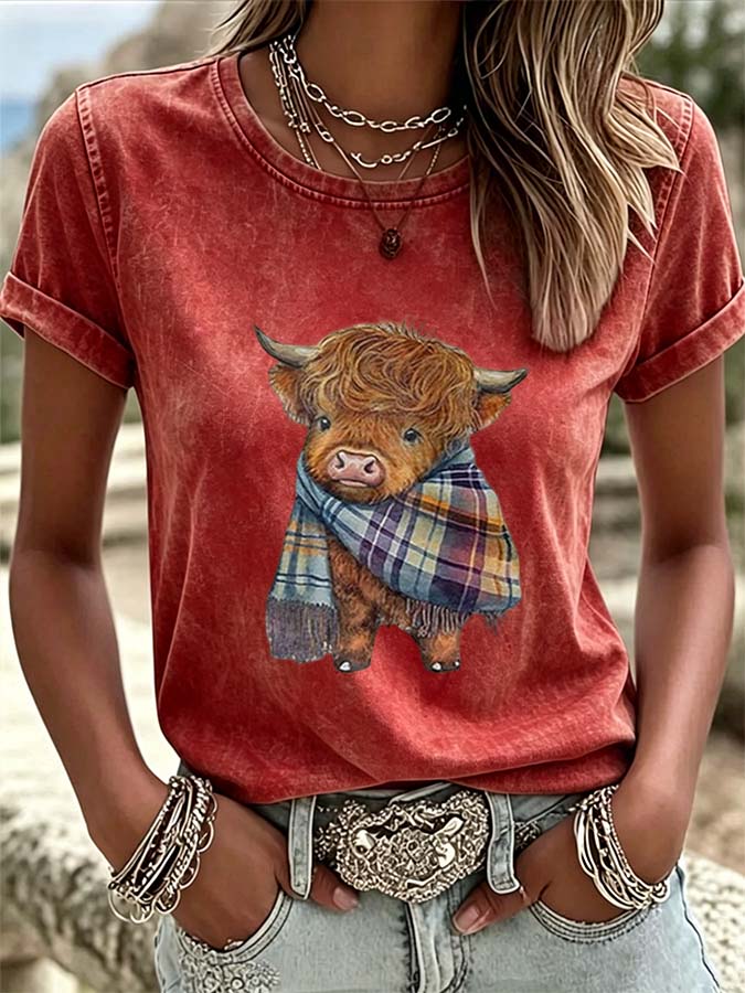 Camiseta de mujer con estampado de animación de dibujos animados de estilo vaquero
