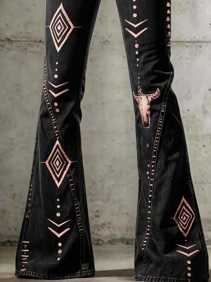Women'S Casual Retro-Print Trousers
