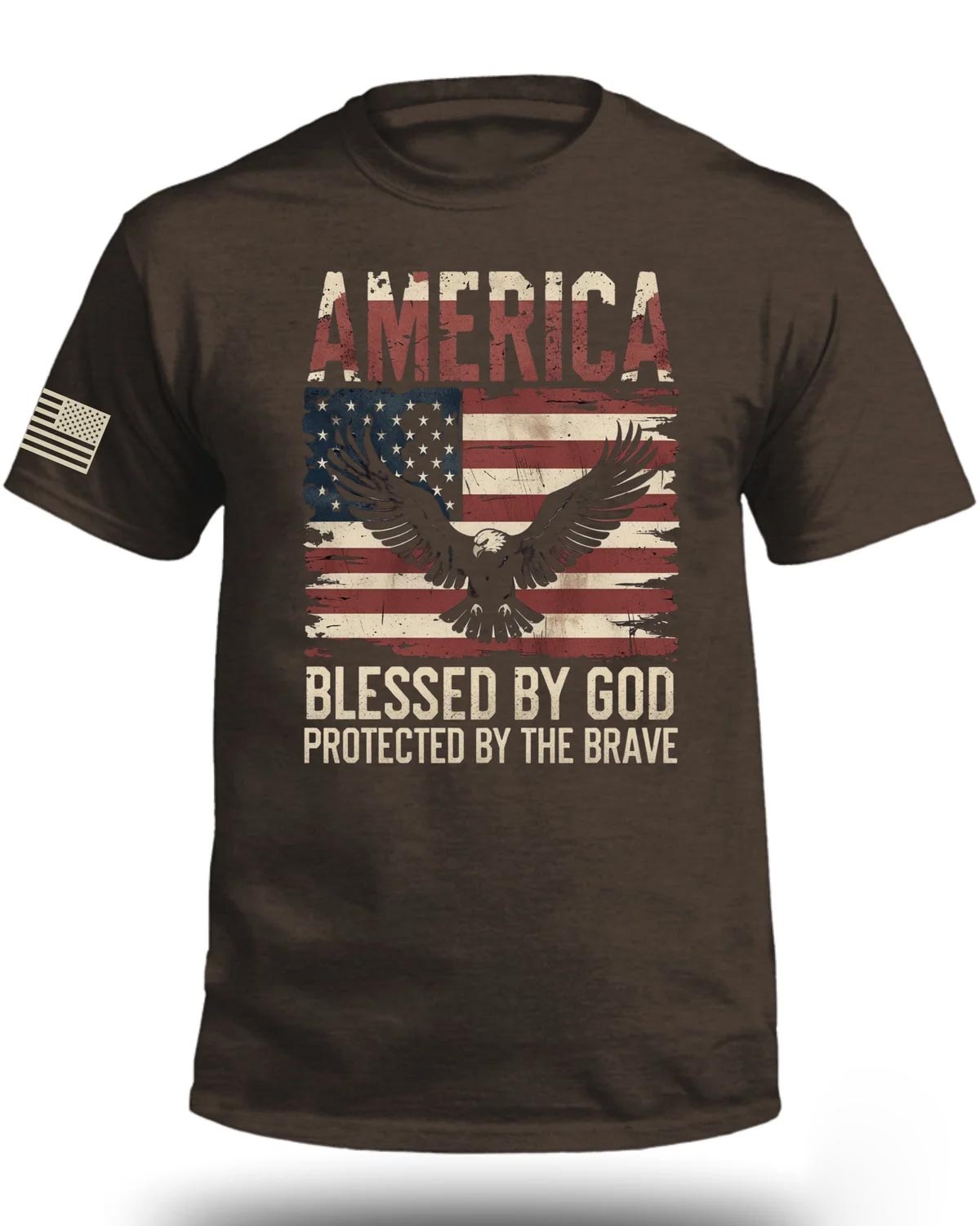 AMERICA Blessed By God Protected By Brave Front T-Shirt