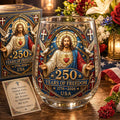 America 250 Sacred Heart Jesus Christian Faith Glass Cup Gift Set