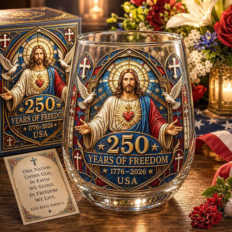 America 250 Sacred Heart Jesus Christian Faith Glass Cup Gift Set