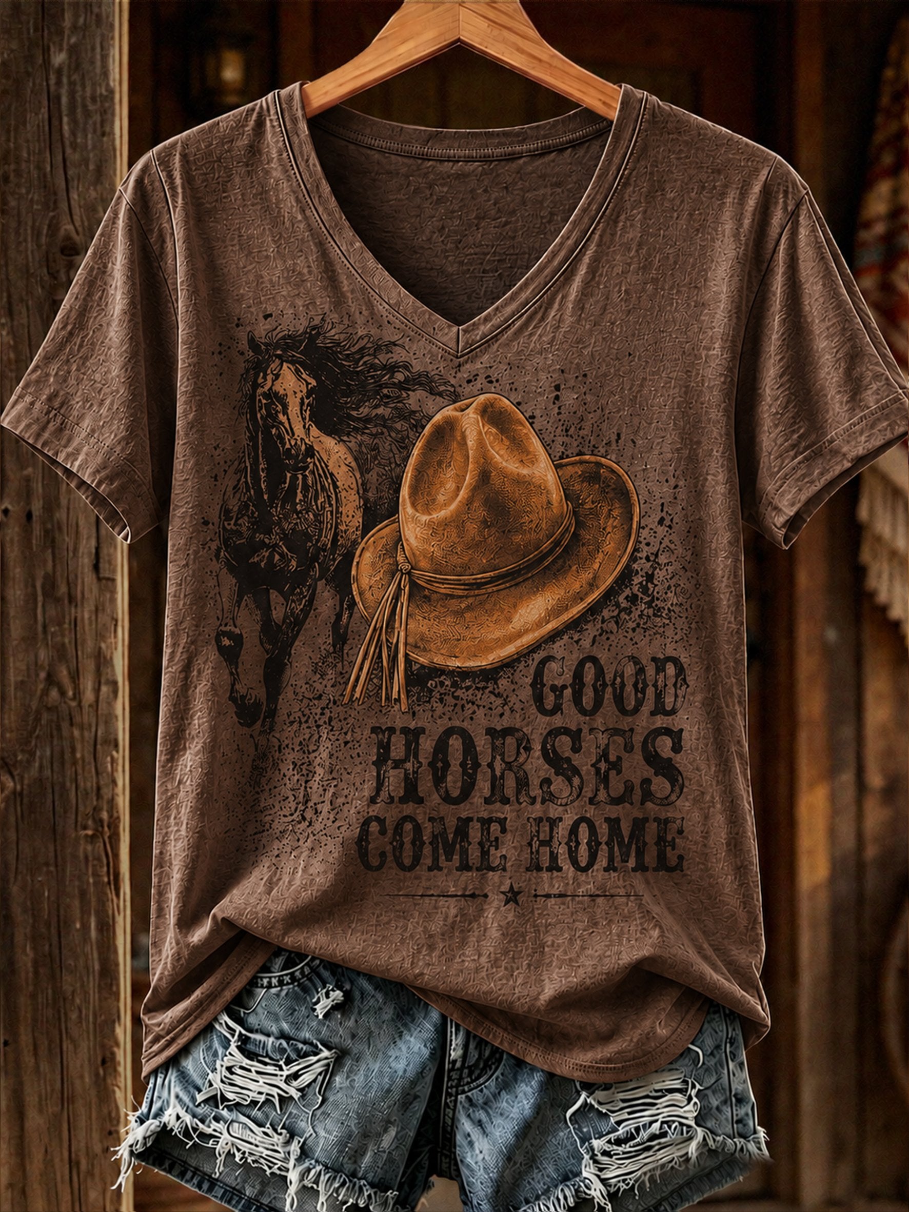 Top casual de mujer con estampado floral retro western y mensaje de fe