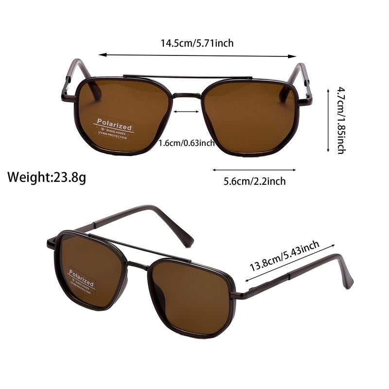 Men’s Geometric Double-Bridge Polarized Sunglasses – Retro Metal Frame Shades