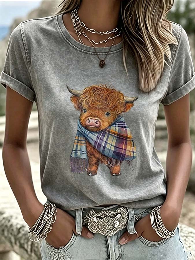 Camiseta de mujer con estampado de animación de dibujos animados de estilo vaquero