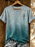 Women'S Western Style Cross Casual Round Neck T-Shirt