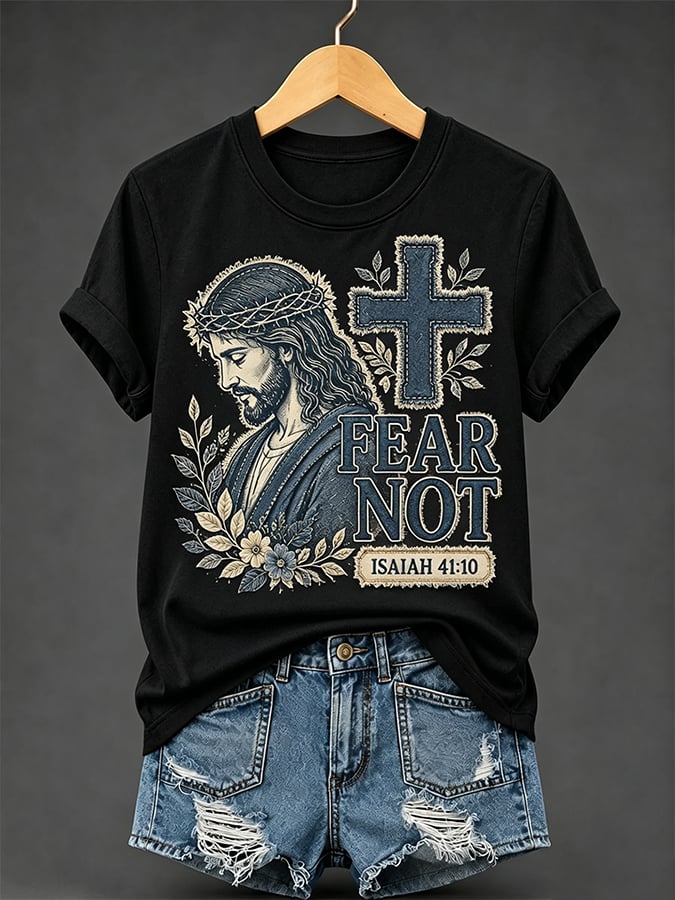 T-shirt rétro pour femme avec imprimé « Fear Not Faith »