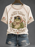 „Zuallererst, Jesus denkt, Heiliger Mokka, ich bin eine Wucht“ Legeres Raglan-Kurzarm-T-Shirt