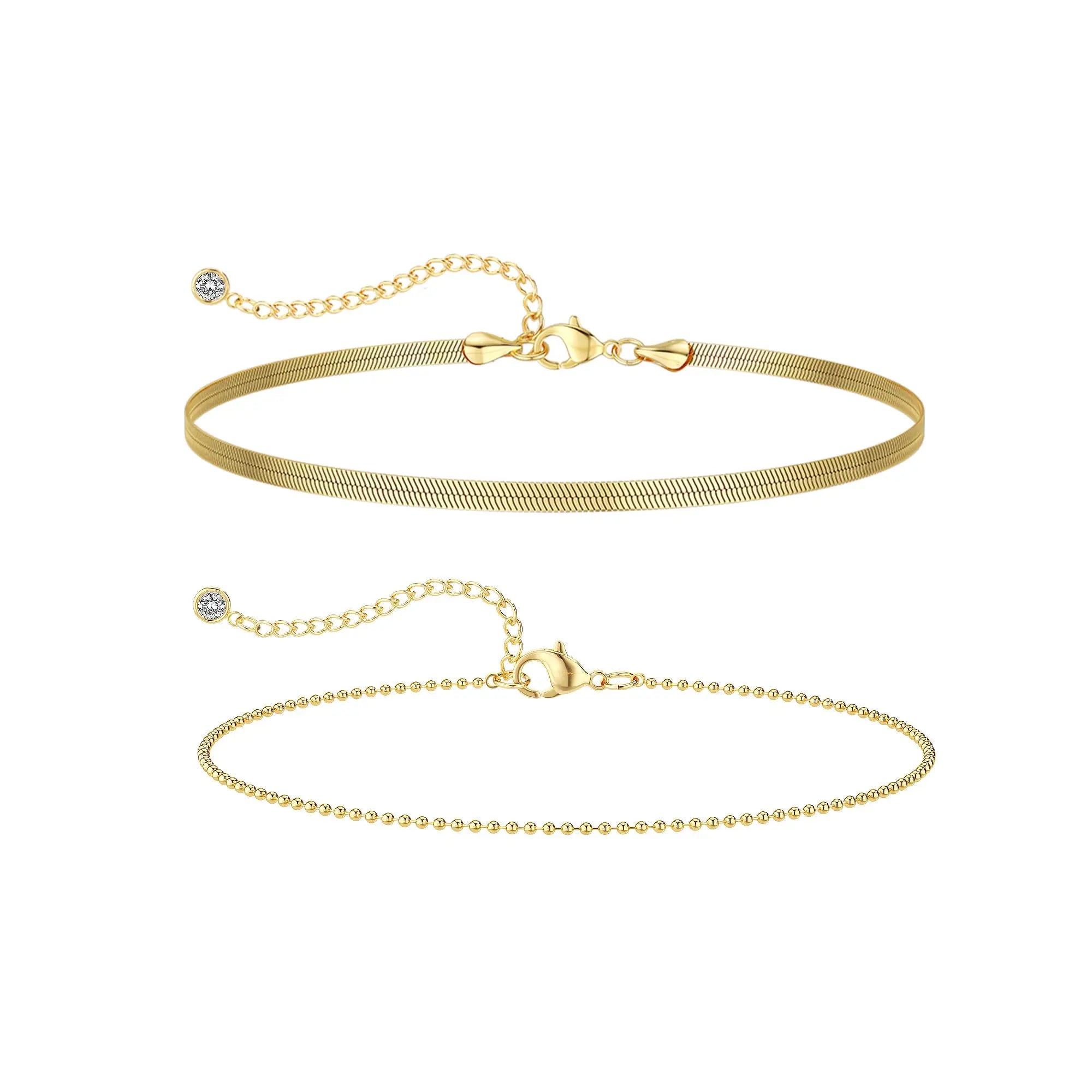 Waterproof Gold Plated Cuban Link Anklet Set for Women