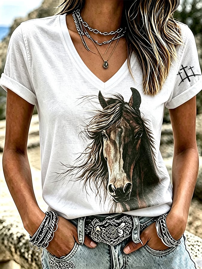 Camiseta casual de manga corta con estampado para mujer