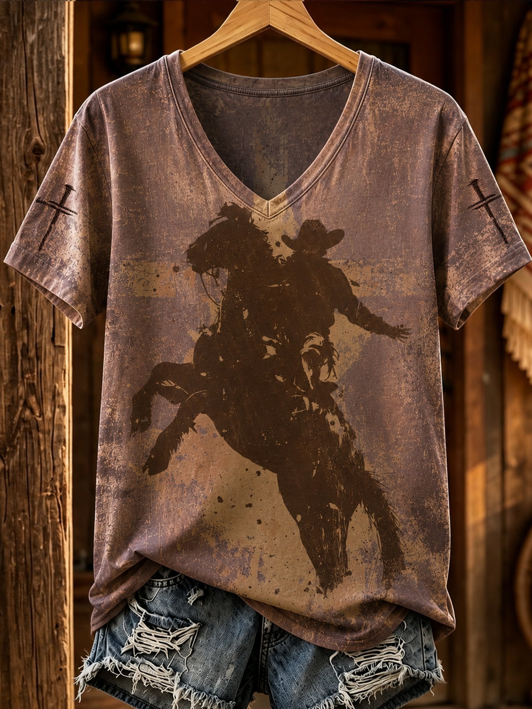 Women's Retro Western Faith Print Casual Top