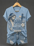 Women's Retro With God All Things Are Possible Faith  Print T-shirt