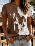 Women'S Western Style Animal Cross Round Neck T-Shirt