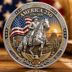 America 250th Anniversary Commemorative Coin – 1776–2026 Western Cowboy Eagle Freedom Challenge Coin, Antique Silver & Gold Plated Patriotic Collectible Gift