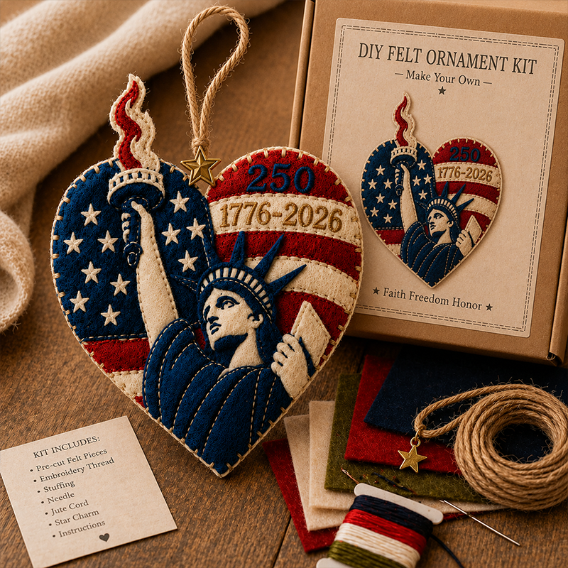 "250th Anniversary of the Founding of the U.S." Handmade Heart-Shaped Statue of Liberty Ornament — Patriotic Fabric Crafting Kit (1776–2026 Commemorative Edition)