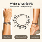 2-in-1 Vintage Moon & Tree of Life Charm Bracelet Anklet for Women