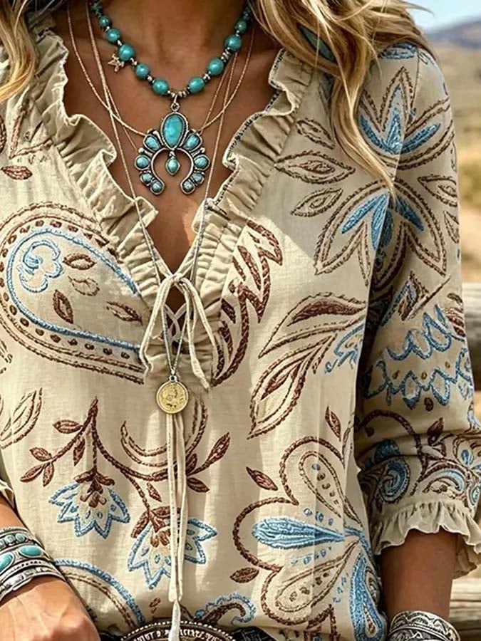 Women'S Casual Retro Print Top