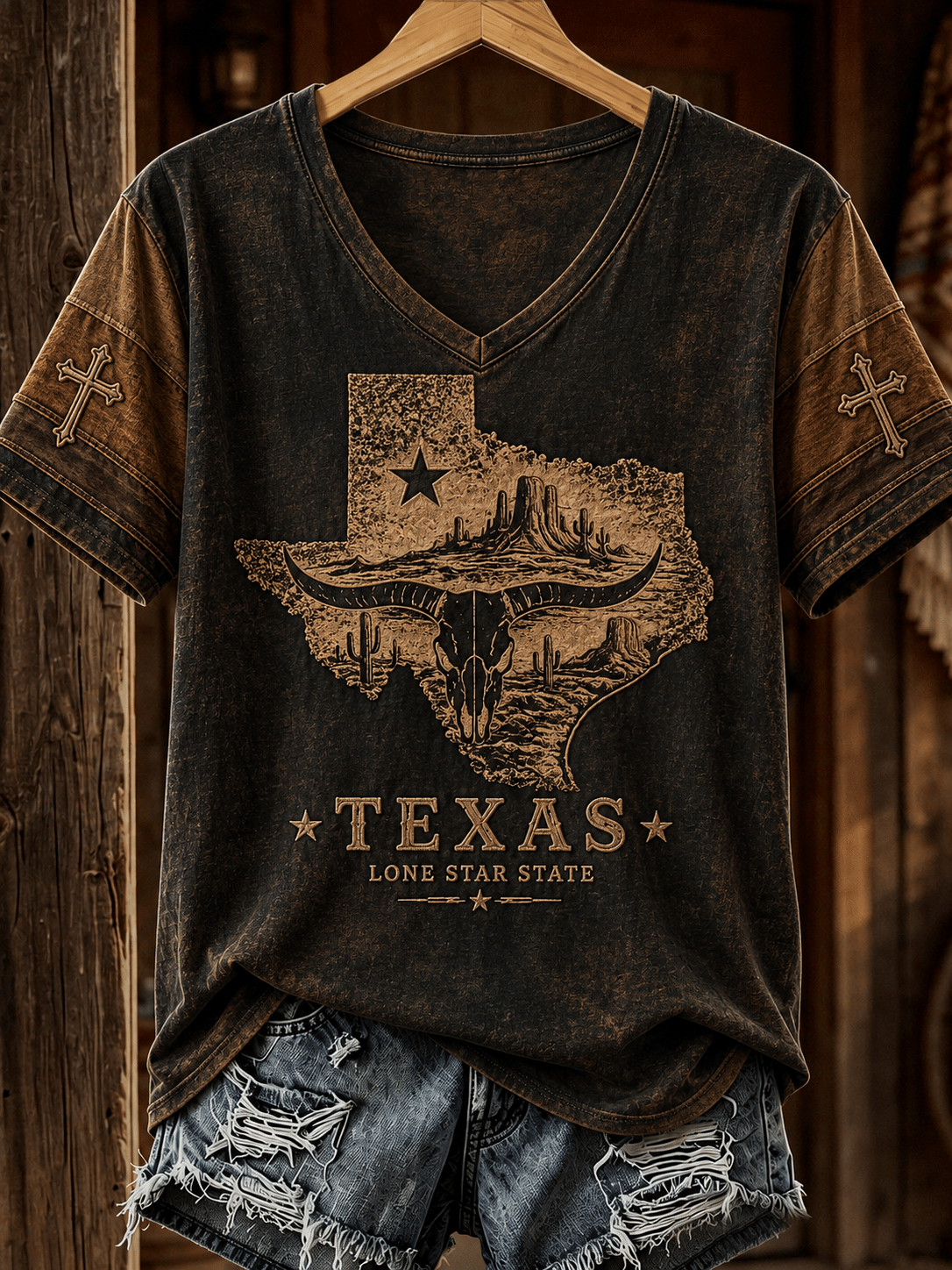 Women's Western Faith Print V-Neck Top