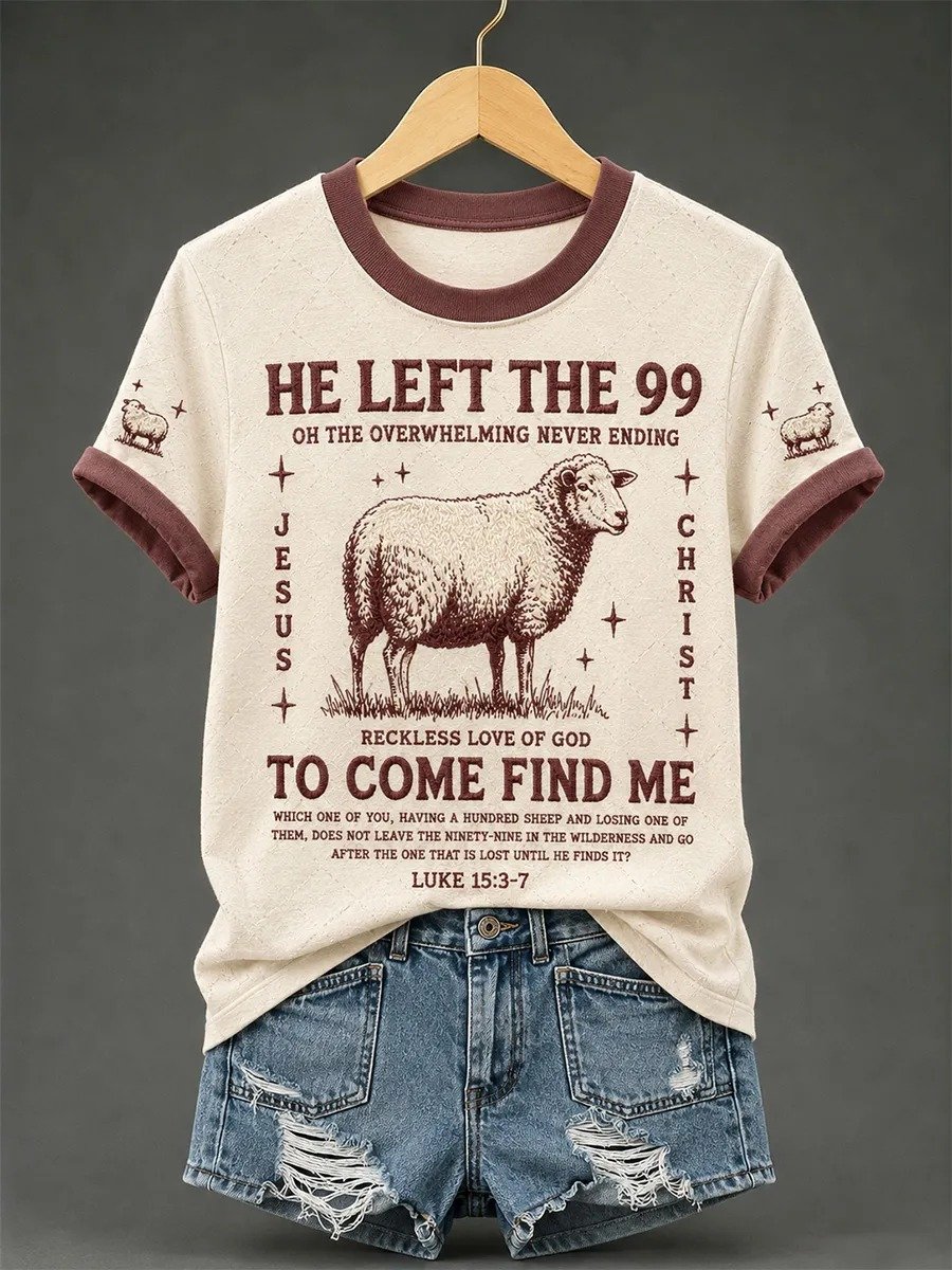 Damen Christian He Left The 99 To Find Me Print Freizeit T-Shirt