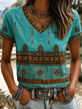 Women's Western Faith Print V-Neck Top