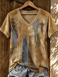 Women's Vintage Western Faith-Print V-Neck Top