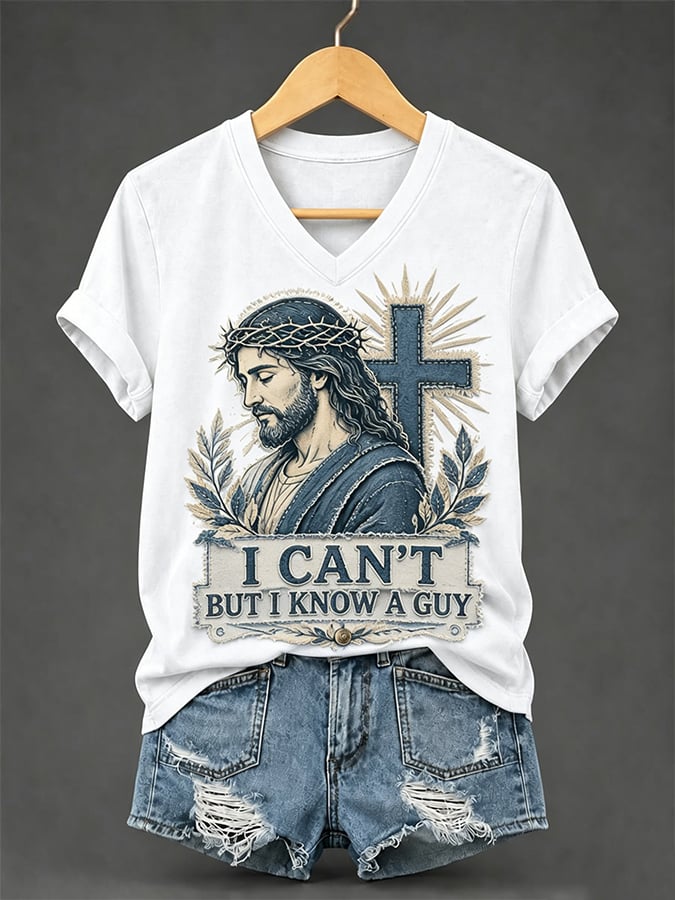 T-shirt rétro pour femme avec imprimé « I Can’t But I Know A Guy Faith »