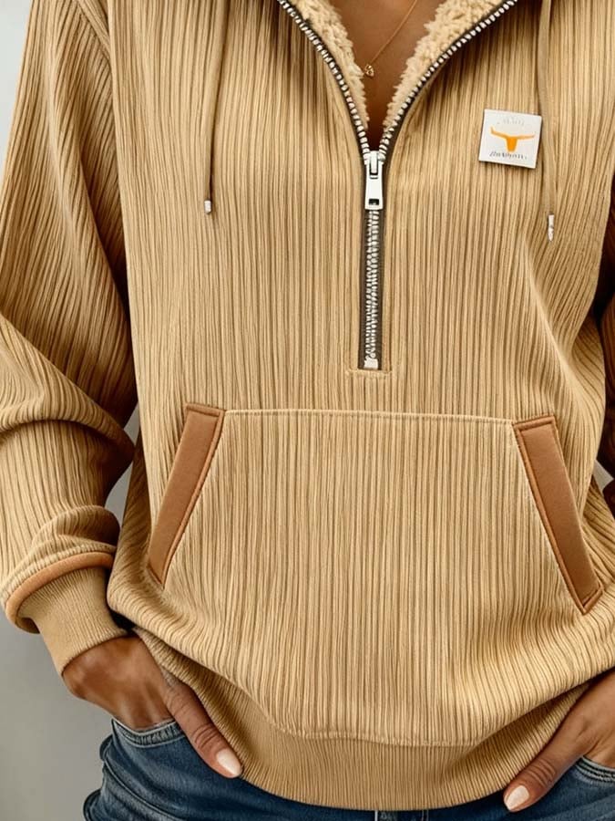 Women'S Casual Color-Blocked Hooded Sweatshirt