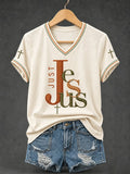 Damen T-Shirt mit V-Ausschnitt und "Just Jesus"-Print