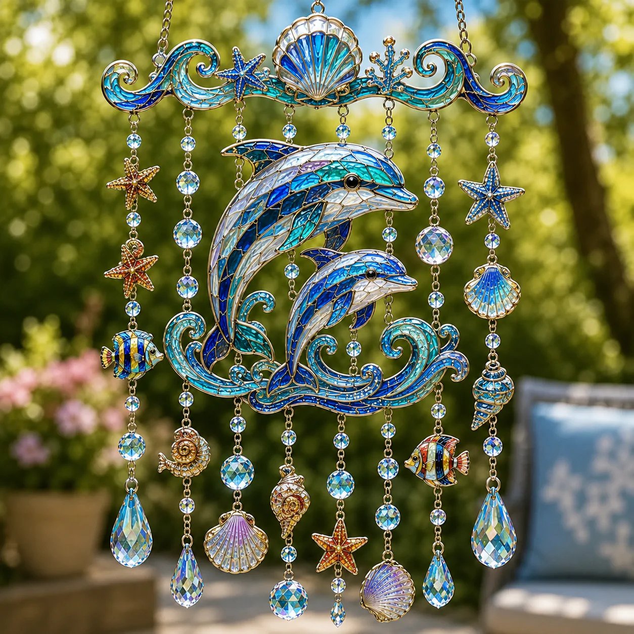 🔥🐋🐢🐬Carillon Éolien en Cristal Thème Océan â€?🌊Apportez la Lumière de l'Océan à Votre Jardin