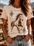 Women'S Western Style Animal Cross Round Neck T-Shirt