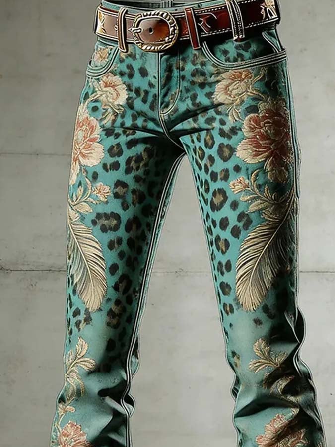 Women'S Casual Retro-Print Trousers
