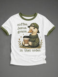Damen-T-Shirt „Kaffee. Jesus. Gnade. In dieser Reihenfolge.“ bedruckt, Freizeit