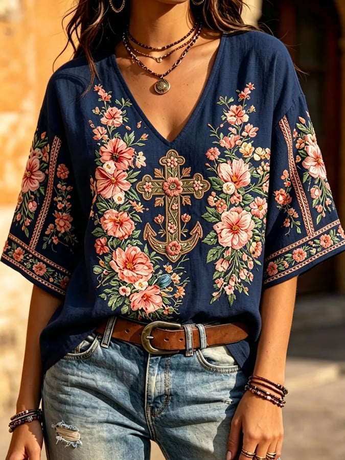 Top de mujer con estampado de cruces florales