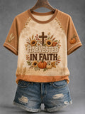 Damen T-Shirt mit kurzem Arm und „Faith“-Print (Herbst)
