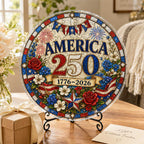 America 250th Anniversary Acrylic Puzzle Hanging Ornament – 1776–2026 Patriotic Stained Glass Style Window Decor