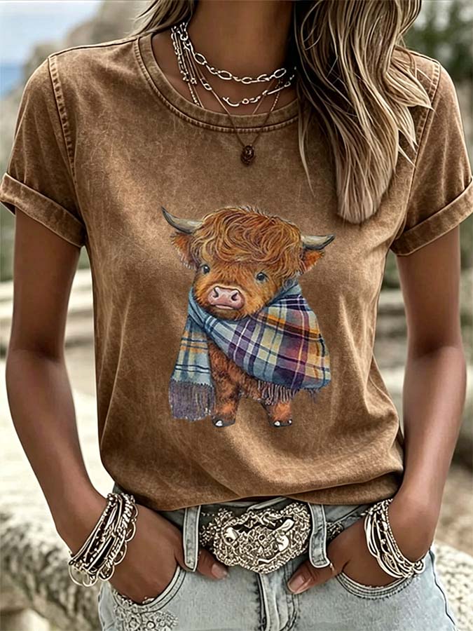 Camiseta de mujer con estampado de animación de dibujos animados de estilo vaquero