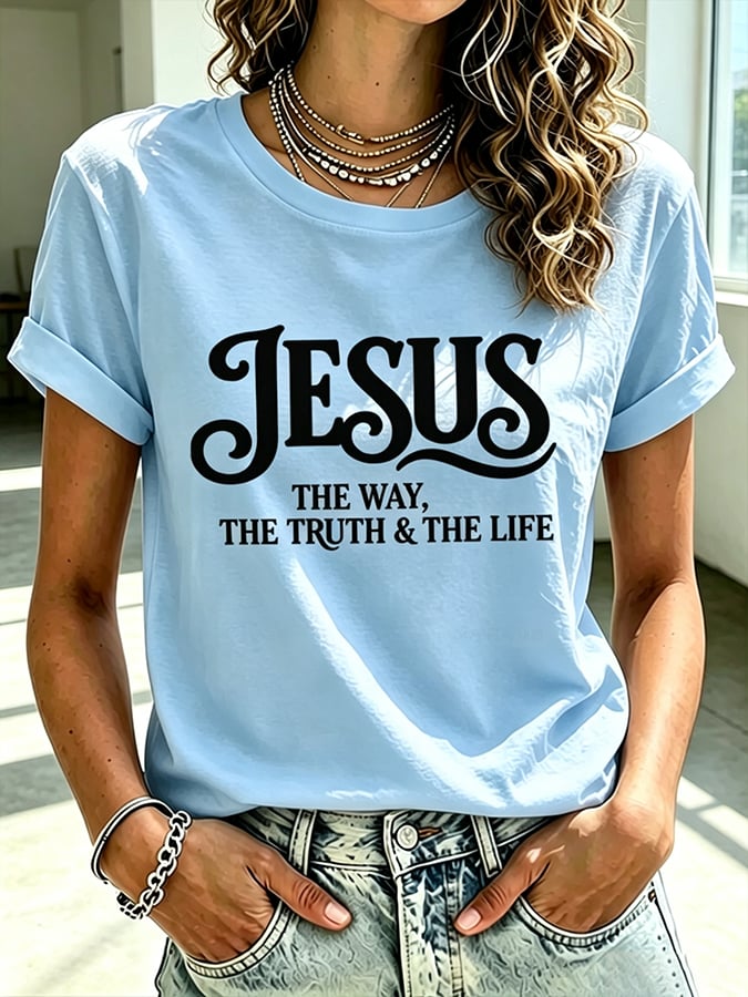 Damen-Top mit Glaubenskreuz „Jesus ist der Weg, die Wahrheit und das Leben“