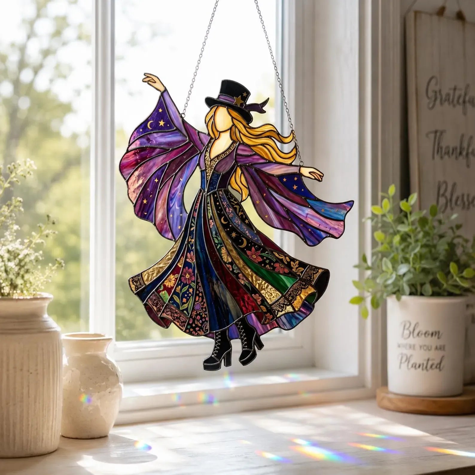 💥💃 Stevie Nicks 🤘 Handmade Stained Glass Spinning Suncatcher
