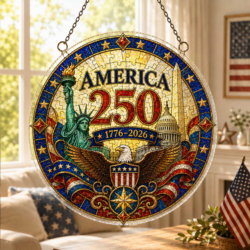 America 250th Anniversary Acrylic Puzzle Hanging Ornament – 1776–2026 Patriotic Window Suncatcher Decor