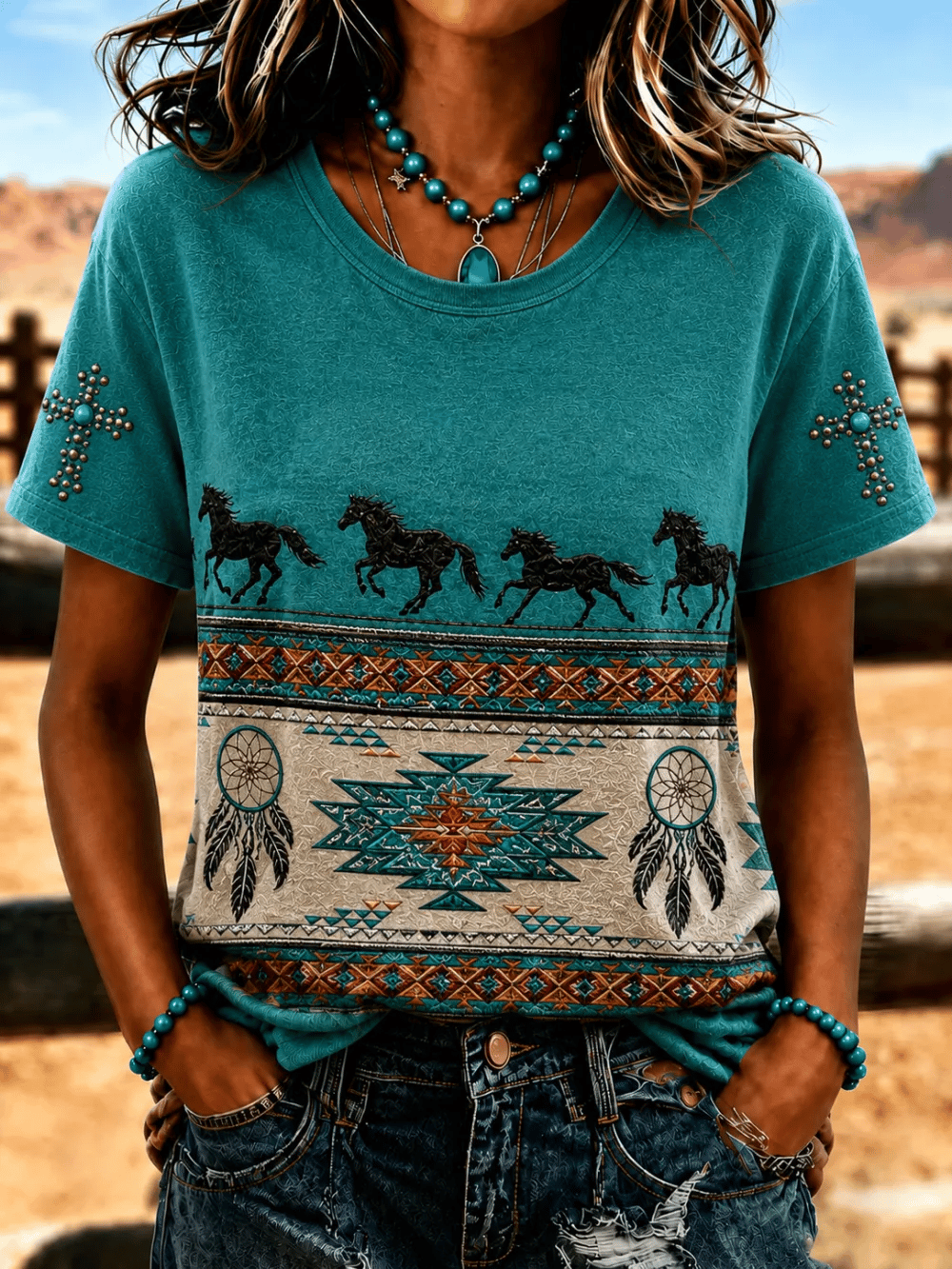 Women'S Retro Western Style Faith Printed T-Shirt