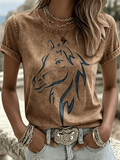 Women's Retro Western Style Print T-shirt