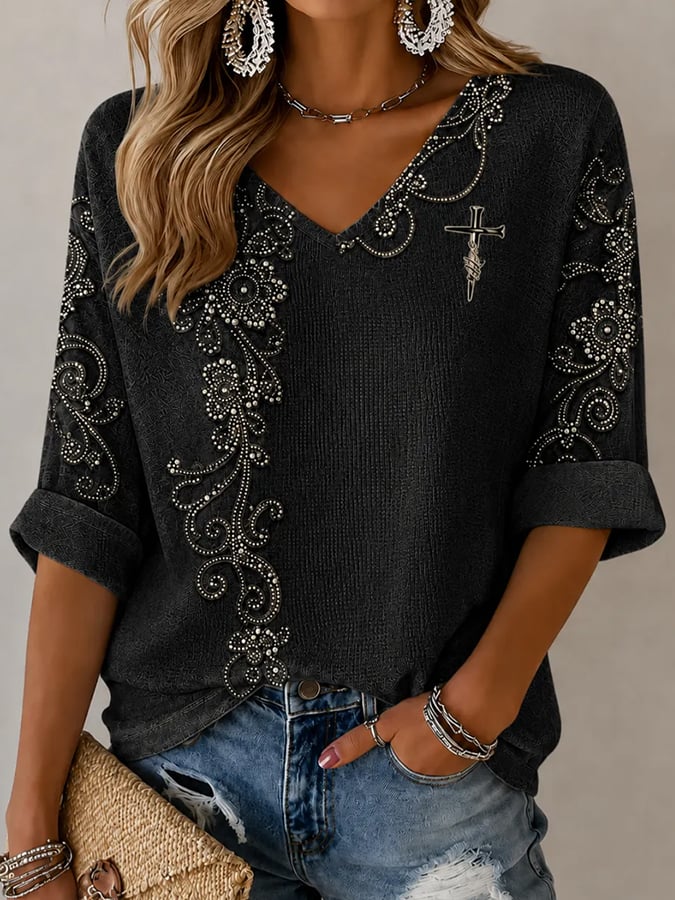 Camiseta de mujer de estilo western retro con estampado de fe