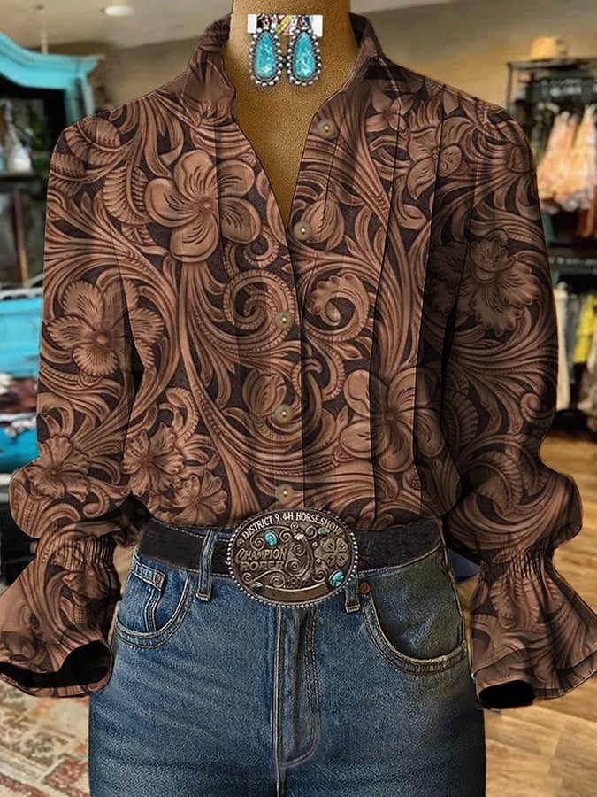 Women'S Paisley Print Casual Cotton And Linen Shirt