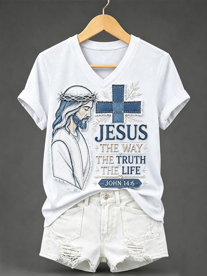 Camiseta retro con estampado «Jesús, el camino, la verdad y la vida» y temática de fe para mujer